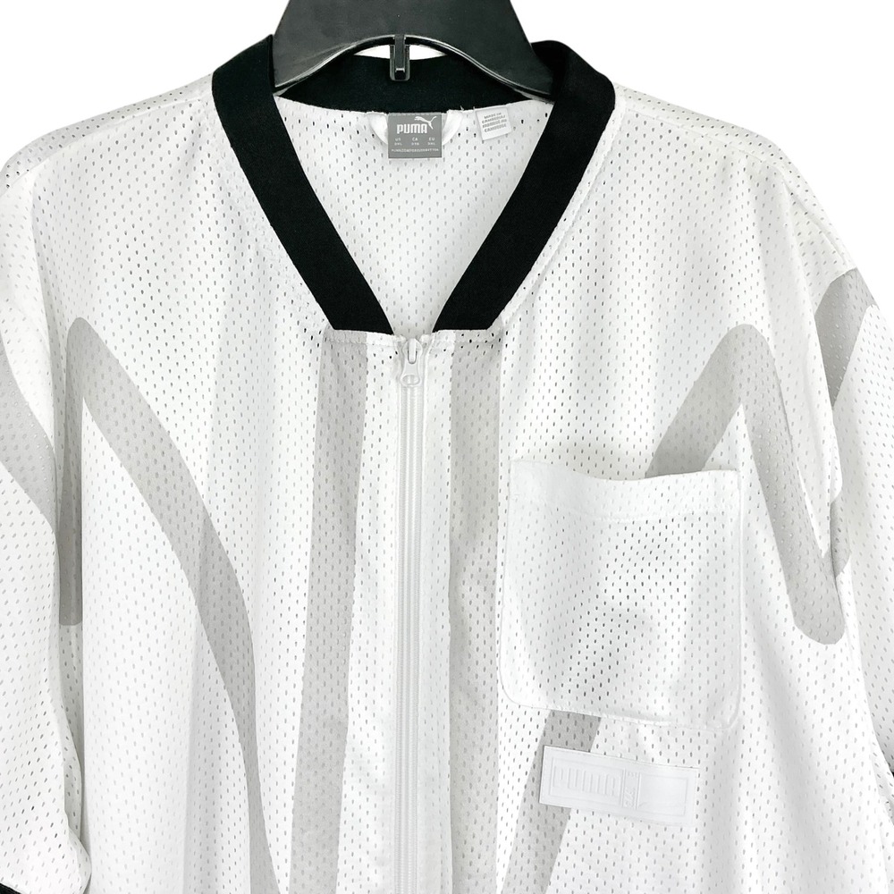 Puma Men's 3XL Oversized‎ Mesh Zip Shirt Jacket White Black Athletic Streetwear